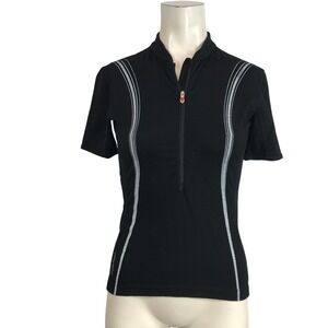Icebreaker GT Women S Black Short Sleeve Merino Wool Cycling Jersey Zip Neck